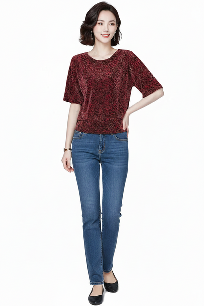🍒Short sleeve womens blouses o-neck shirt smart casual women leopard print party top with elasticated waist office shirts Simple Vintage style clothing Simple Style Statement