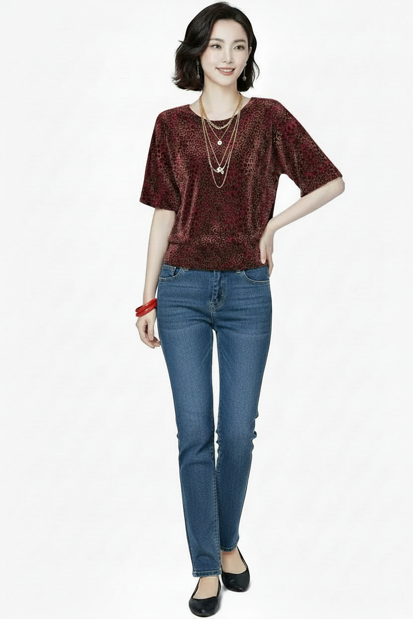 🍒Short sleeve womens blouses o-neck shirt smart casual women leopard print party top with elasticated waist office shirts Simple Vintage style clothing Simple Style Statement