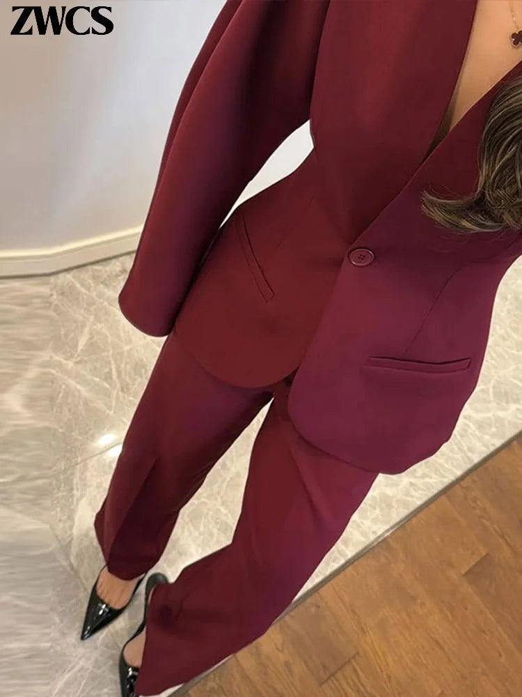 🍒Stylish blazers coat v neck jacket for women and pants set party occasion wear single button suit with matching straight long trousers office outfit single out this single button in a Single Minute