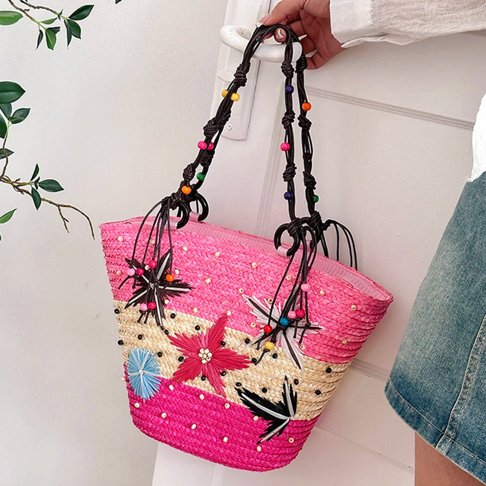 🍒Starfish wicker bag hand-embroidered beaded bohemian straw straw bag summer fashion beach bag casual seaside beach party accessories
