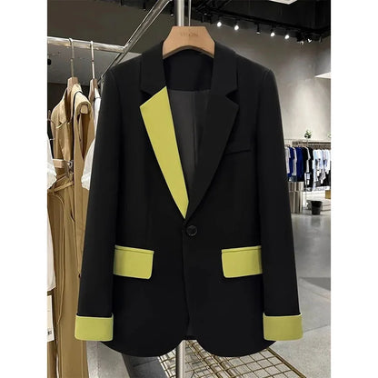 🍒Fashion blazer jacket spring autumn long sleeves black jacket contrast patchwork office cothes for women outerwear smart casual suit coat female chic fashion   Turn Up In Your Contrast