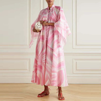 🍒Print loose maxi dress maxi wedding guest o-neck maxi smart casual wear women long sleeve boho beach dress for part occasion wear outfit Get Dressed In A Wisper