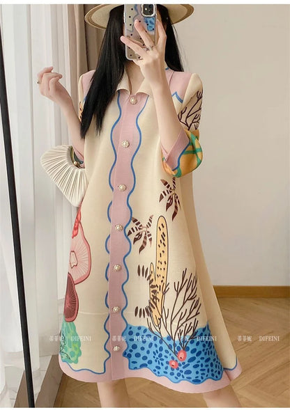 🍒Fashion dress shirt style for women smart casual wear midi clothing beautiful print designer a-line outfits loose summer wear Button Up In A Shirt Dress