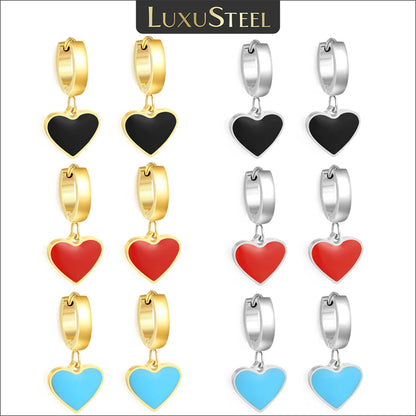 🍒 Stainless Steel Hoop Earrings enamel love heart Women Oil Drip jewelry Blue Black Red dangle drop earrings Always Love Drops