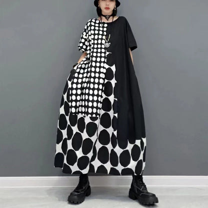 🍒Polka dot fashion summer clothing plus size for woman pullover dress a-line loose fit chic casual wear Spot the Spots