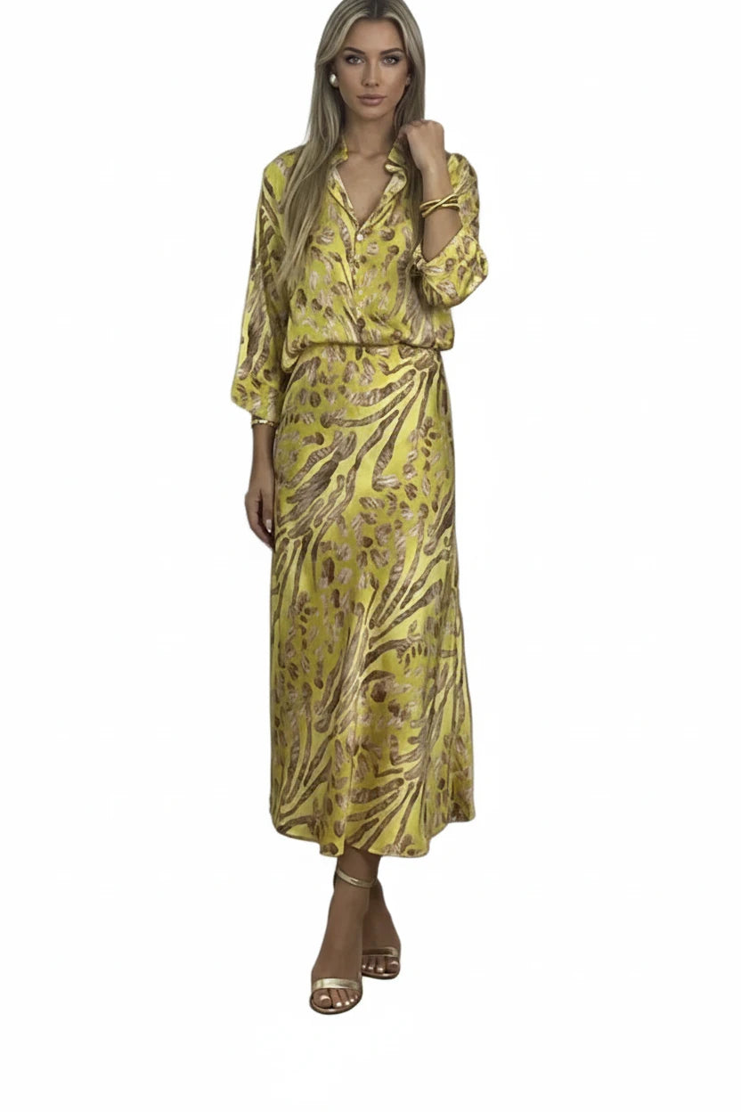 🍒Party two piece printed shirt and skirt set v-neck three quarter sleeve shirts for women high waist skirts for women two piece evening outfits female occasion clothing