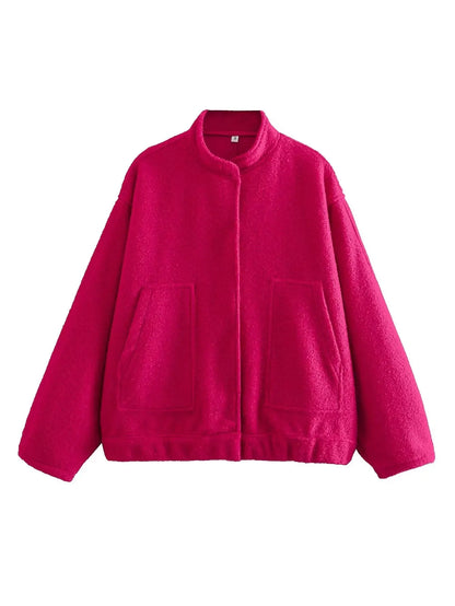 🍒Women's Jackets spring  autumn fleece vintage jacket oversized outerwear long sleeve  Bomber Jacket women