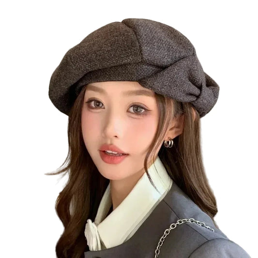 🍒Painter hat versatile octagonal hat niche warm fashionable head wear for women vintage designer beret bow detail soft fit smart casual accessorie for women Bop On A Bow And Bold The Cold