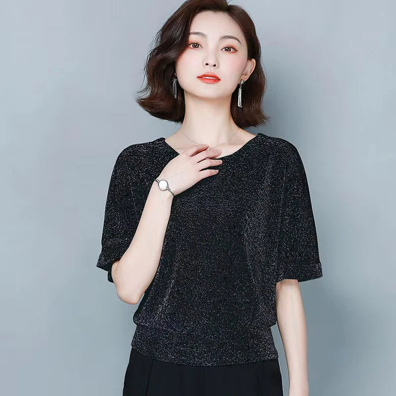 🍒Short sleeve womens blouses o-neck shirt smart casual women leopard print party top with elasticated waist office shirts Simple Vintage style clothing Simple Style Statement