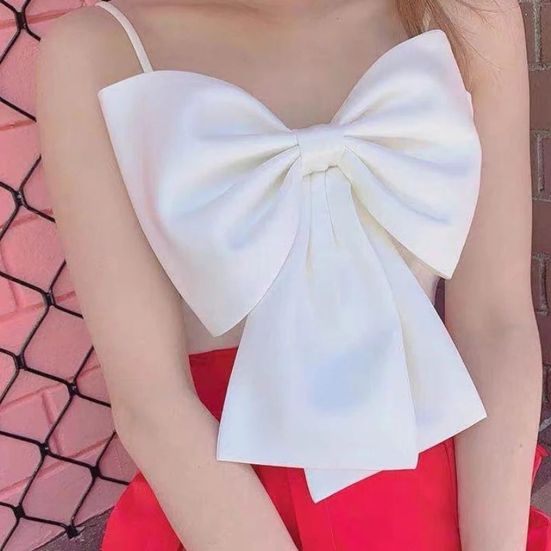 🍒Big bow cami top sweet girly fashion all-match vacation wear casual comfy crop top smart casual clothes for women Gift This Big Bow Present To Yourself