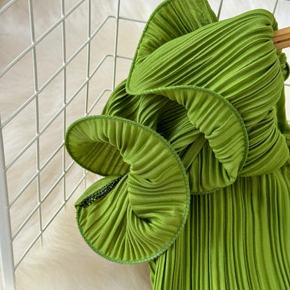 🍒Women's long dress slim fit occasion outfit with 3D pleats and ruffle hem sleeveless fashion wear party wear fashion clothing Look Smooth In Ruff-les