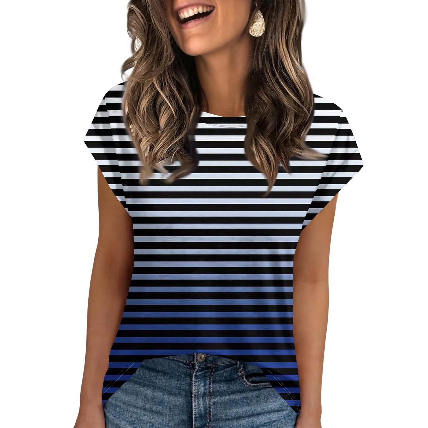 🍒Womens summer tops crop striped workout tee cap sleeve t-shirt to wear under jacket fashion trendy clothes