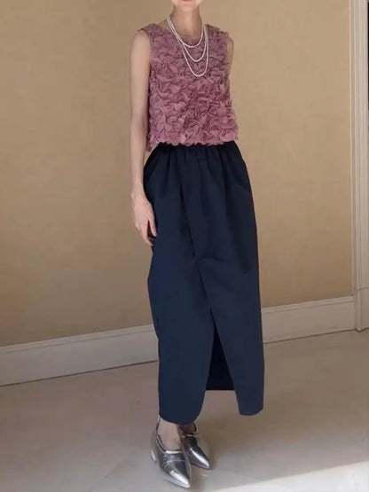 🍒Purple 3D rose flowers vest crop top womens summer fashion sleeveless tank top camisole outerwear feminie party occasion wear