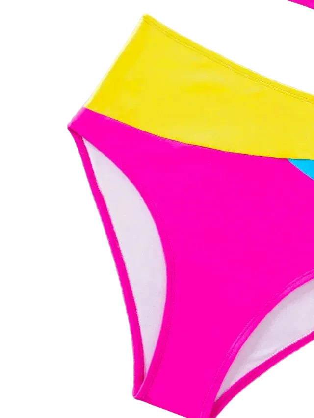 🍒Patchwork two piece swimsuit for women high waist bikini v-neck adjustable suspender type spaghetti strap backless swim set summer beach Vacation Swimwear  Drink Fruities In Your Fruity