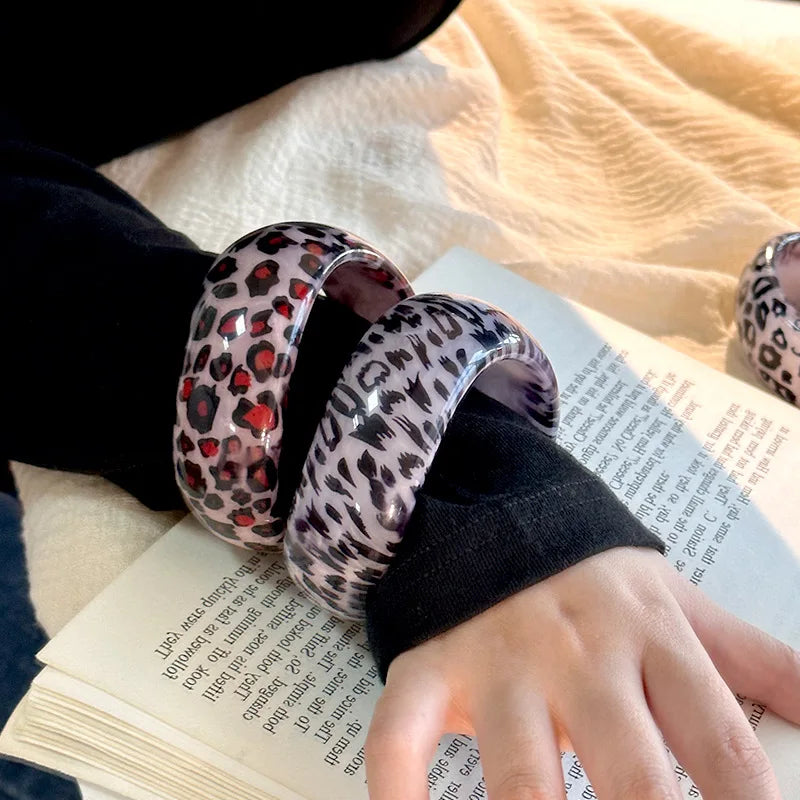 🍒Animal print bangles resin large cuff bangles for women wide chunky leopard print bracelet Irregulier jewellery Hand Yourself An Animal