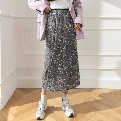 🍒Stylish summer skirts smart casual womens sequin clothes midi fashion black long skirt outfit y2k wear