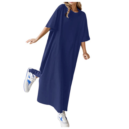 🍒Plus size loose dresses t-shirt dress lounge wear short sleeve outfit long maxi oversized summer fashion beach sundress up to 3XL Best Basics