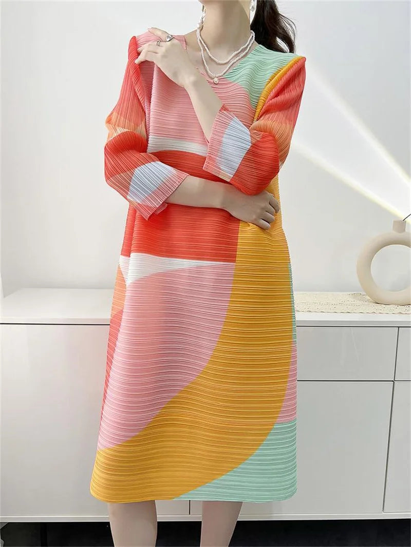 🍒Womens dresses evening  beautiful printed pleated outfit summer plus size fashion loose long female fashion