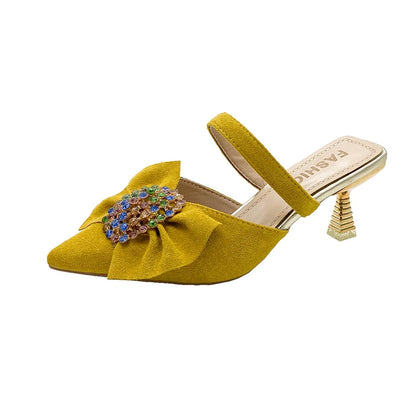 🍒Womens crystal sandals closed toe summer shoes pointed toe mules with bow kitten heel pumps smart casual footwear dress slippers for occasion wear Dont Be Disapointed Get your Point