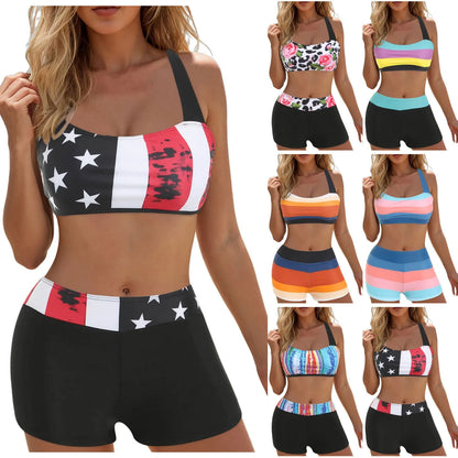 🍒Women's high waisted bikini sets sporty two piece swimsuit colour block bathing suit women's stripe swim wear Ride On A Wave In Cool  ‘ Kinis