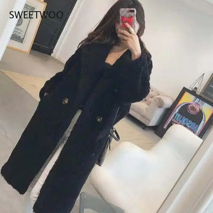 🍒Women winter faux fur coat winter long women female thick teddy bear outerwear Casual loose oversize outdoor wear Bear Winter With A Teddy
