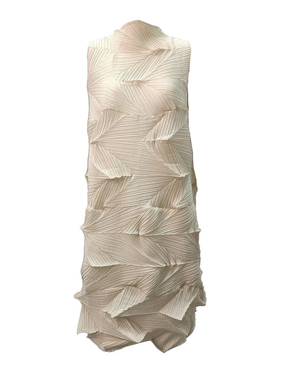 🍒Sleeveless pleated dress for women turtleneck outfit single colour solid fashion smart casual women party wear occasion clothing style 3D fold designer dresses Fashion A Fold