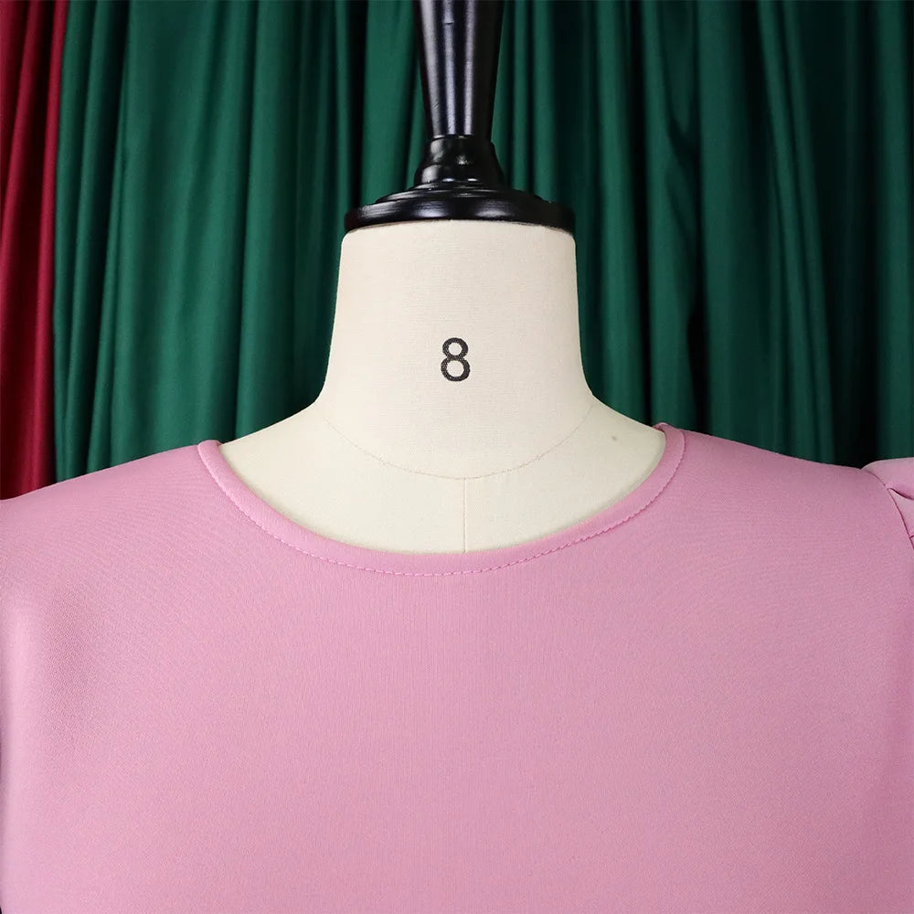 🍒Elegant dresses for woman o neck short sleeve outfit for birthday party high waisted pleated puff sleeves female fashion wear occasion wear evening party wear mid calf luxury B'day Bopper Beauty Babe