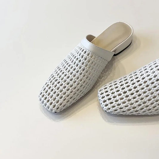 🍒Ladies shoes closed toe slip on women's slippers fashion square toe outdoor mesh sliders smart casual summer footwear Send A Mesh-age