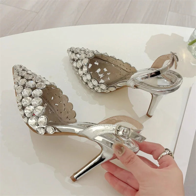 🍒Pointed toe crystal heels occasion footwear for women pvc transparent prom pump shoes for wedding party occasion Elegant female party shoes Point Towards Glamour