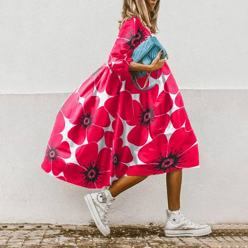🍒Dresses for women loose colour printed fashion smart casual clothing party vacation womens bohemian beach dress