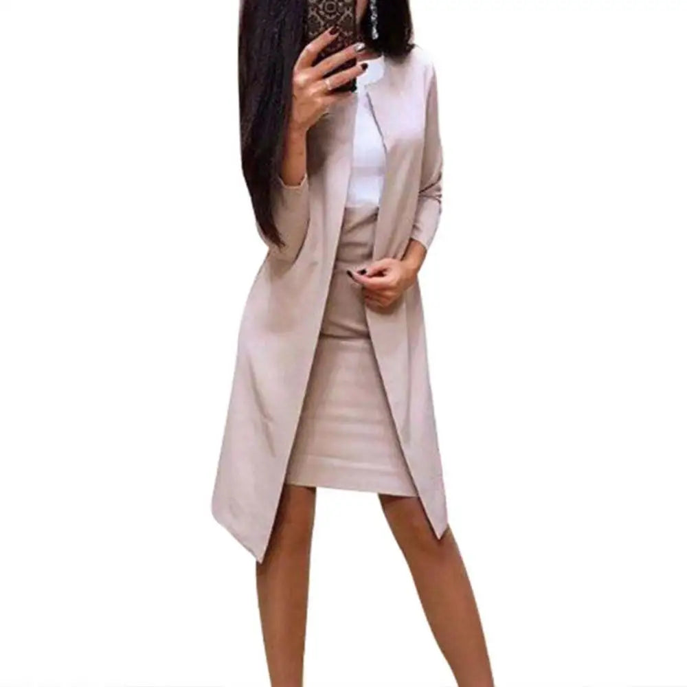 🍒Womens skirt suits work wear clothes business formal two piece office outfits with long jackets and pencil skirts This LONG Is SUITed to your wardrobe and will be SHORTly no SKIRTing around