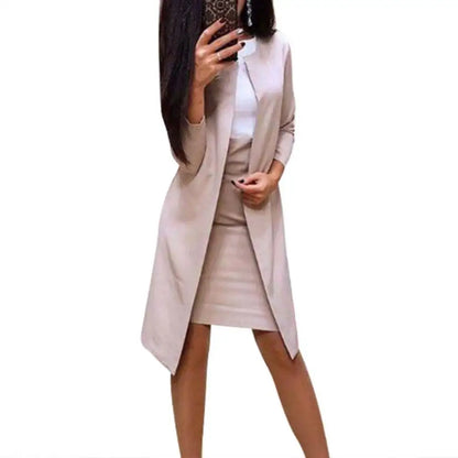 🍒Womens skirt suits work wear clothes business formal two piece office outfits with long jackets and pencil skirts This LONG Is SUITed to your wardrobe and will be SHORTly no SKIRTing around
