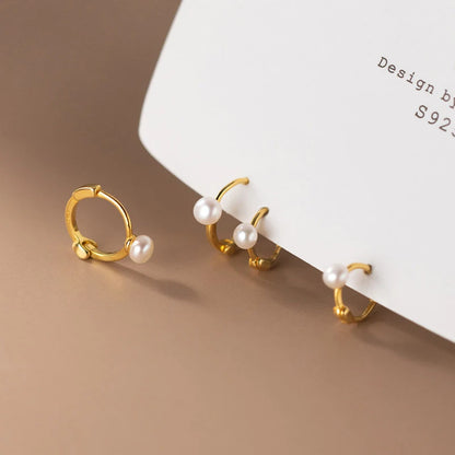 🍒925 Sterling silver fashion earrings pearl huggies natural pearl hoop earrings for women daughter wedding jewellery simple style Get This Gift Got