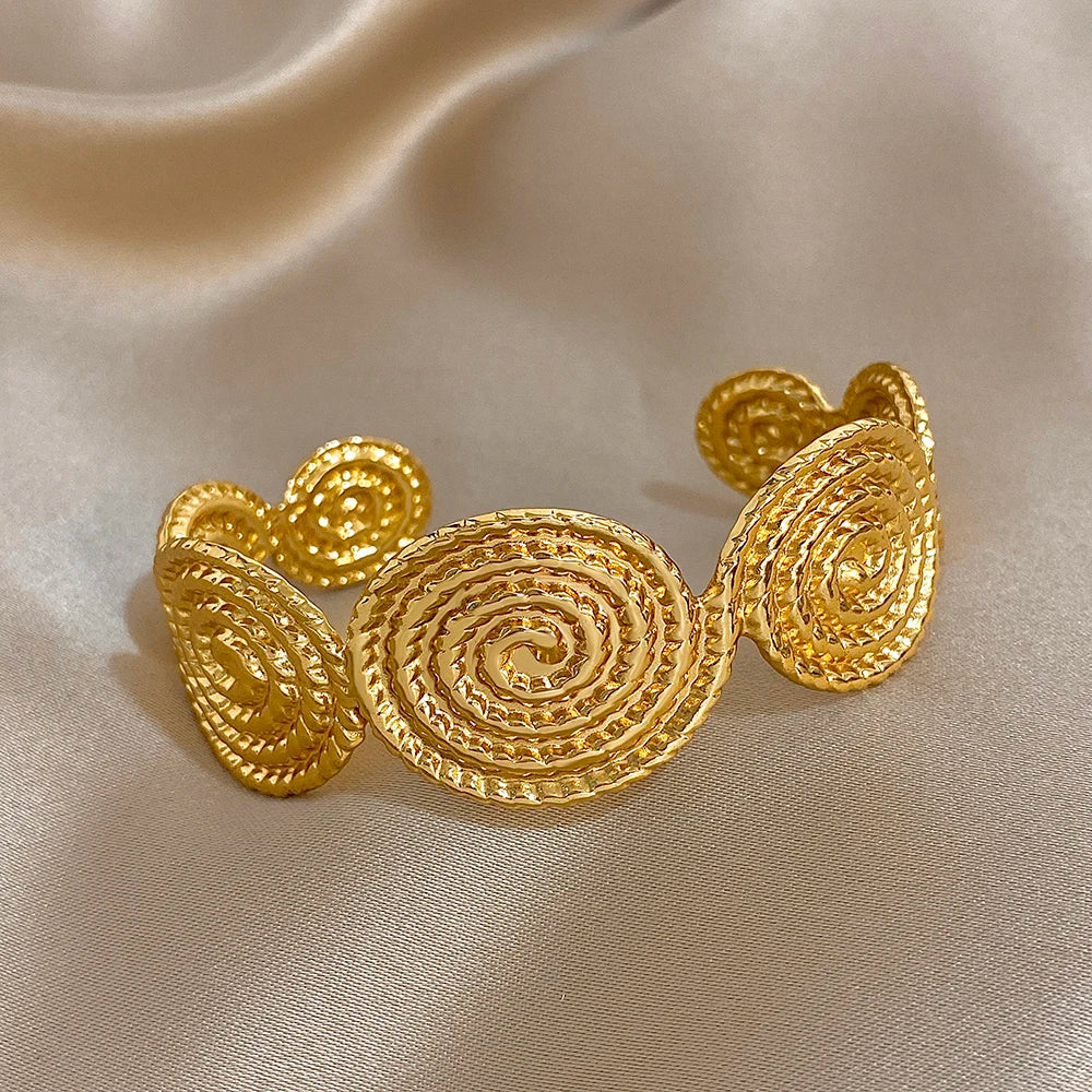 🍒Wide cuff bracelet personality gold colour diameter 65mm design women's stainless steel jewellery waterproof cool open bracelet for women's cuff bangle This Piece Will Give You Swirls of Style