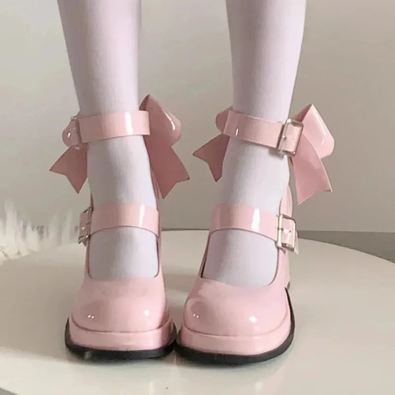 🍒Mary jane high heels cute and comfy pumps smart casual footwear for women party shoes with bow shoes pink original occasion footwear Put Some BACK BOW-n Into Your Party Shoes