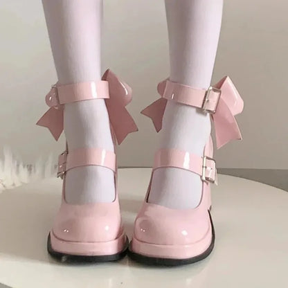 🍒Mary jane high heels cute and comfy pumps smart casual footwear for women party shoes with bow shoes pink original occasion footwear Put Some BACK BOW-n Into Your Party Shoes