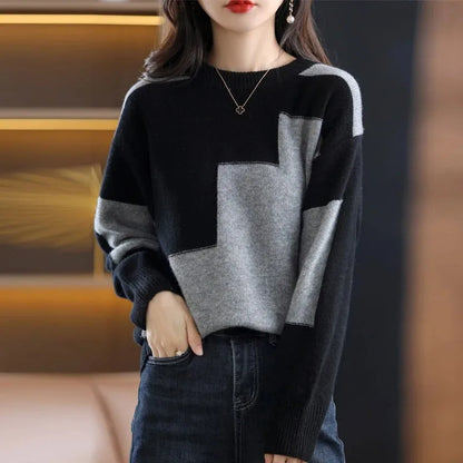 🍒Crewneck tops Jumper women's sweater trendy clothes  knitted fashion pullover monochrome clothing Look Chrome In Mono