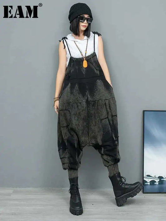 🍒High waist overall jeans black vintage black jeans outfit oversized casual wear women's fashion trousers calf length No Clowning Around Fashion