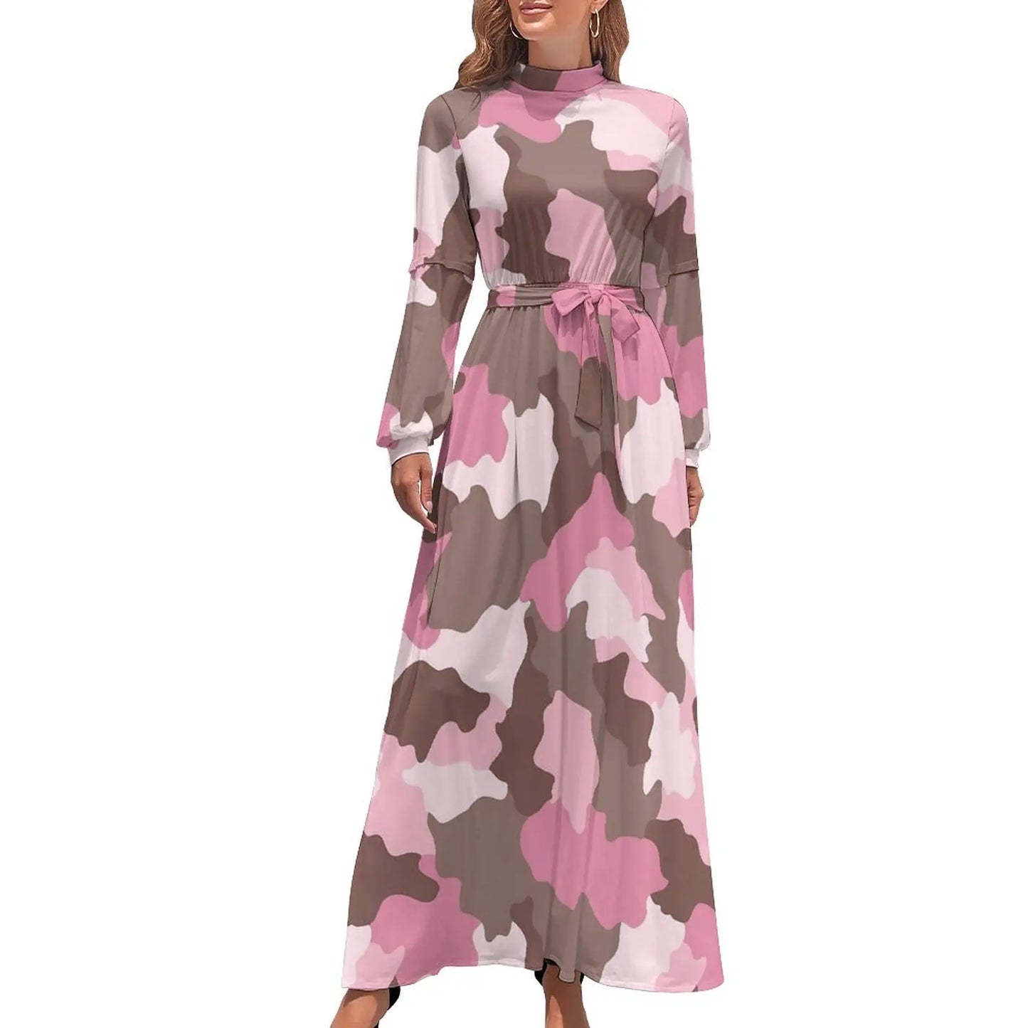 🍒Military camoflauge dress high waist outfit bohemian chic long-sleeve maxi stylish smart casual clothing women Camodel Camo