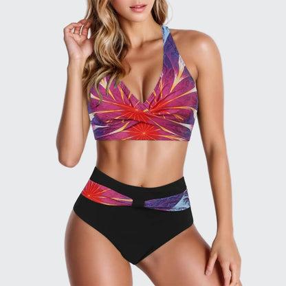 🍒V neck bikini set polka dot print swim set high waisted swim wear for women solid push up two-piece swimwear printed beach wear fashion get SET for the BEACH