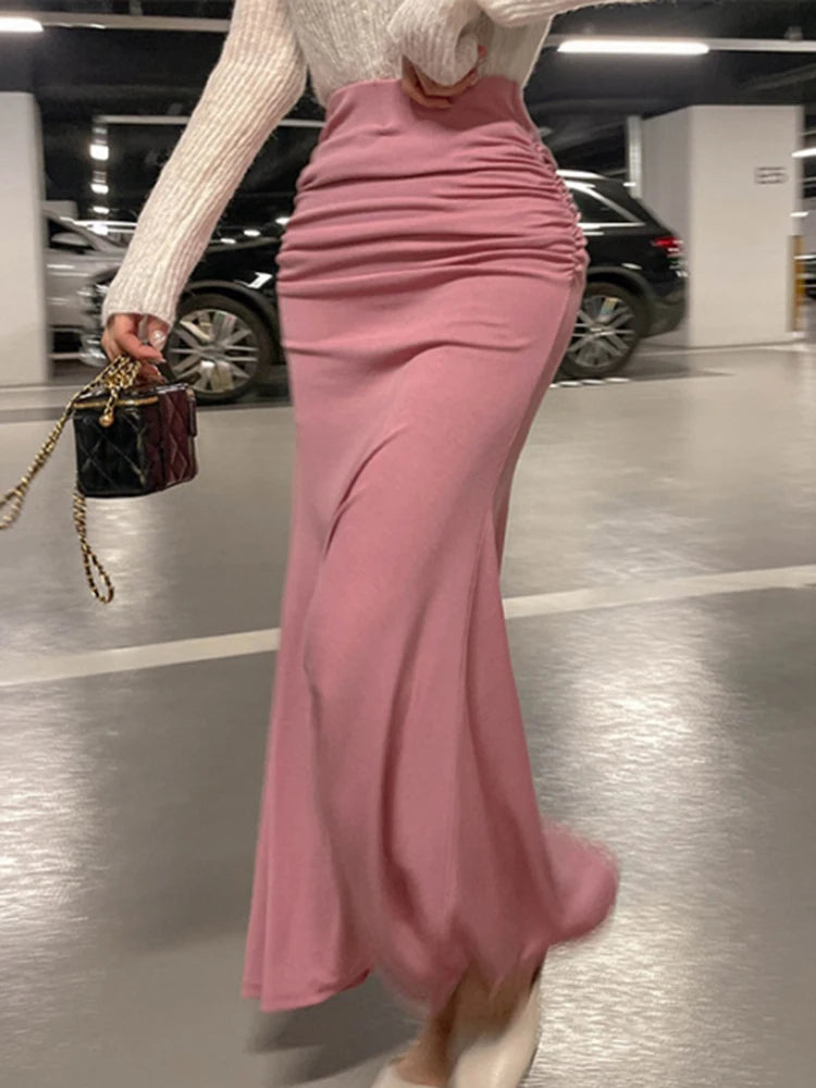 🍒Satin skirt for women high waist a- line elegant summer outfiit  occasion maxi fashion Feel Sure in Your Shirring