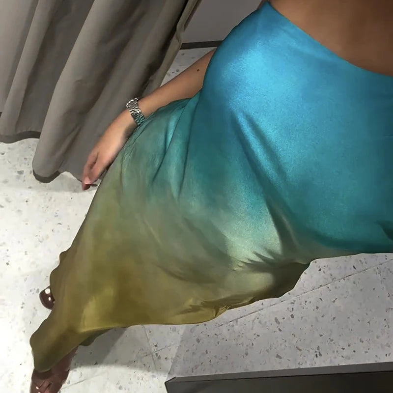 🍒Gradient dress women one shoulder dress maxi backless gown with design straps occasion party wear sleeveless outfit high waist evening wear Get Sunset Ready