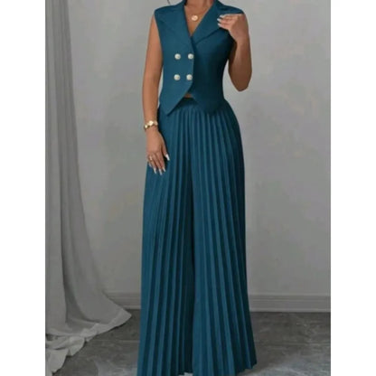 🍒Womens vest outfits cropped waistcoat plus trousers two piece set formal spring summer fashion retro wide-leg pleated pants and slimming sleeveless cropped vest occasion wear  smart casual Invest In A Vest Set