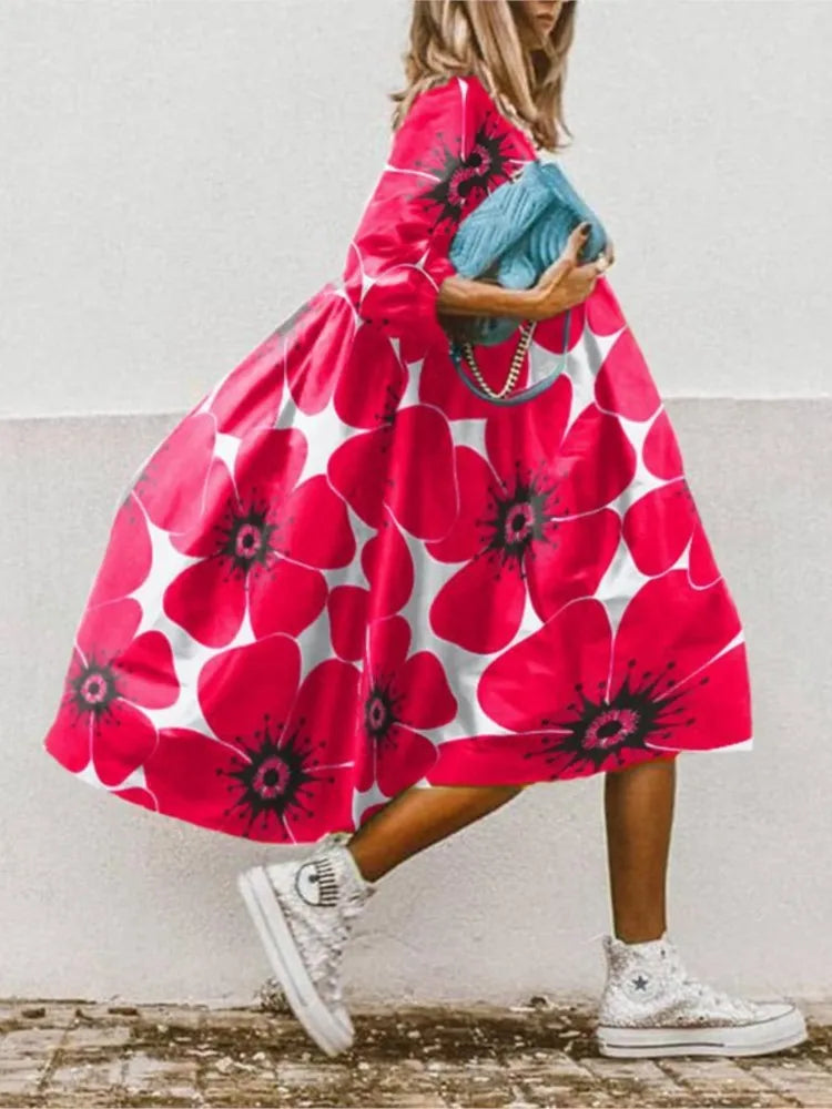 🍒Dresses for women loose colour printed fashion smart casual clothing party vacation womens bohemian beach dress