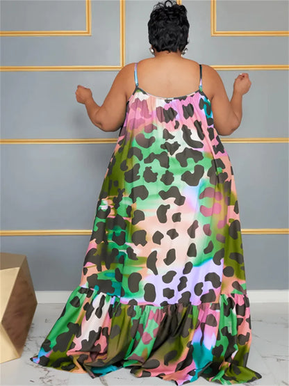 🍒Plus size animal print dress summer clothing floral outfit colourful full length smart casual women maxi dresses chiffon material a-line Animate Your Animal