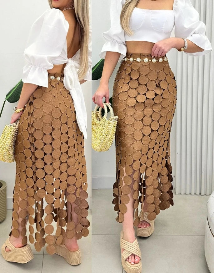 🍒High waist tassle skirt solid color maxi fashion for women Spring summer clothing hollow-out boho bodycon smart casual clothes long party wear A Spot Of Differance