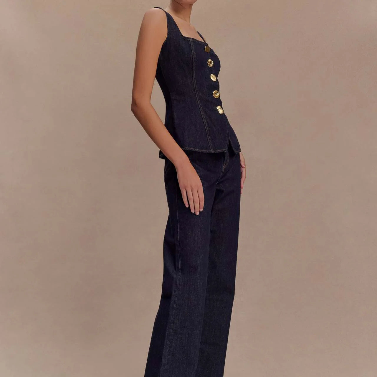 🍒Two piece sets for women piece Sets mom Jeans sleeveless denim tops and jean set long pants high waist Y2k style fashion elegant work clothing all match Get This Single Breast Double Denim And You Will Be Triple Excited