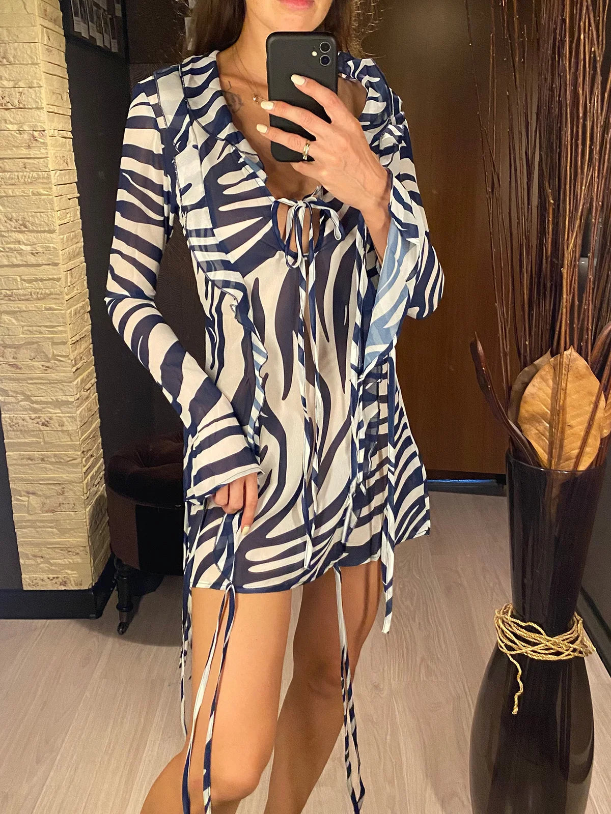 🍒Long sleeve mini sundress striped ruffled dress v-neck for women beach dress party club wear Zip Up This Zeberdy