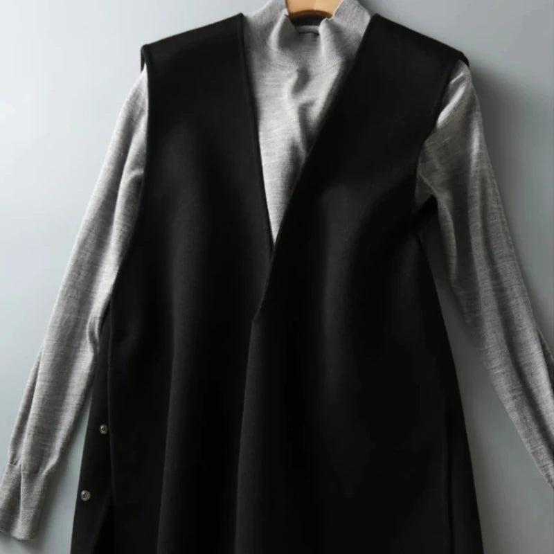 🍒Knit waistcoat for women long sleeveless jacket vest solid outerwear fashion outdoor clothing spring autumn wear