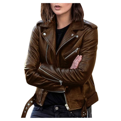 🍒Faux leather moto Jackets spring autumn fashion zip up outerwear smart casual biker jacket plus size outdoor clothes Get On The Moto Bike